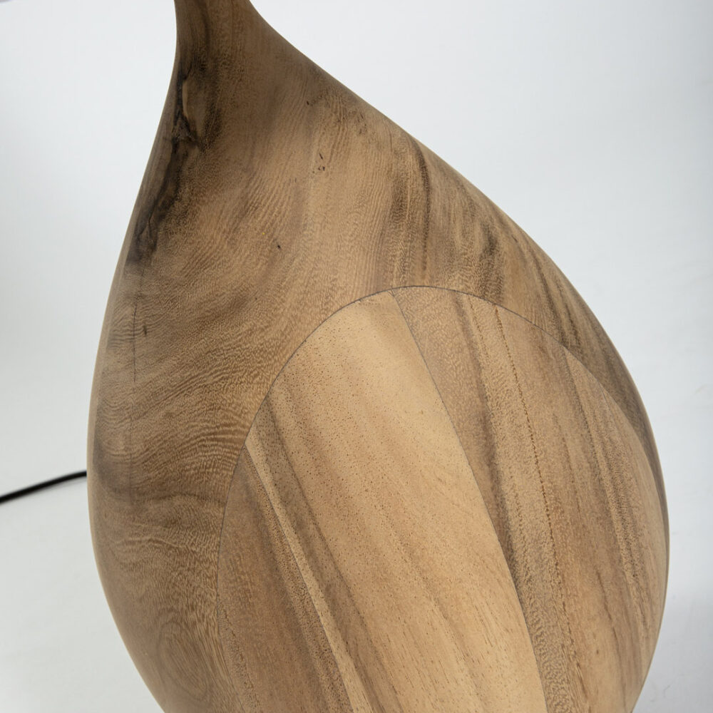Bulb medium lamp - base detail of smooth wooden shape and wood grain detail.