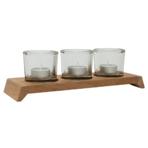 platform tealight tray - teak tray with glass candleholder