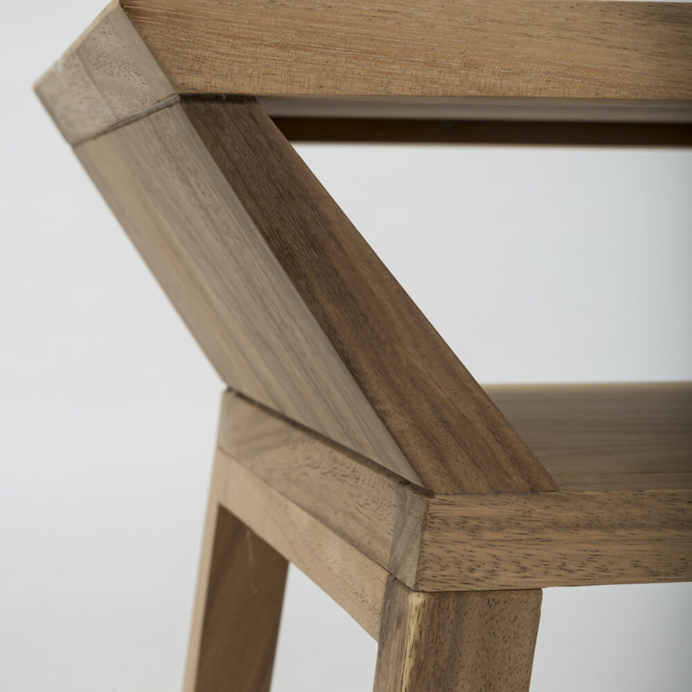 Totem console table - close up of the angled detail of the wooden table