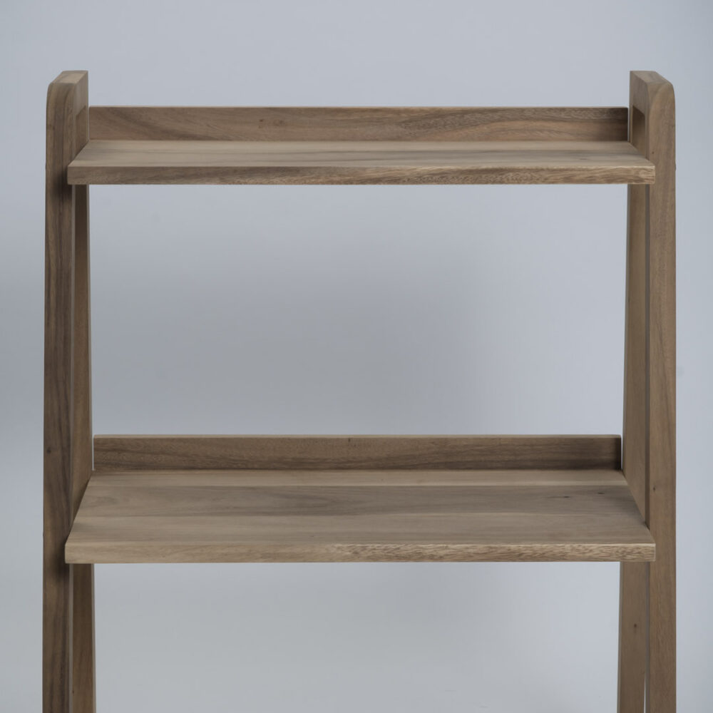 Front of totem low shelf unit - open style wooden shelves