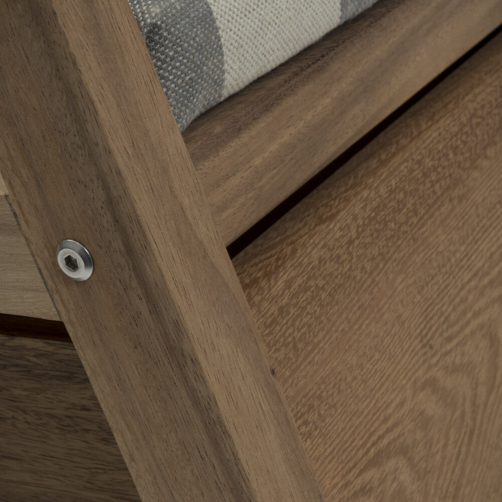 Close up of the optional upholstered seat pad and drawer of the Totem hall stand