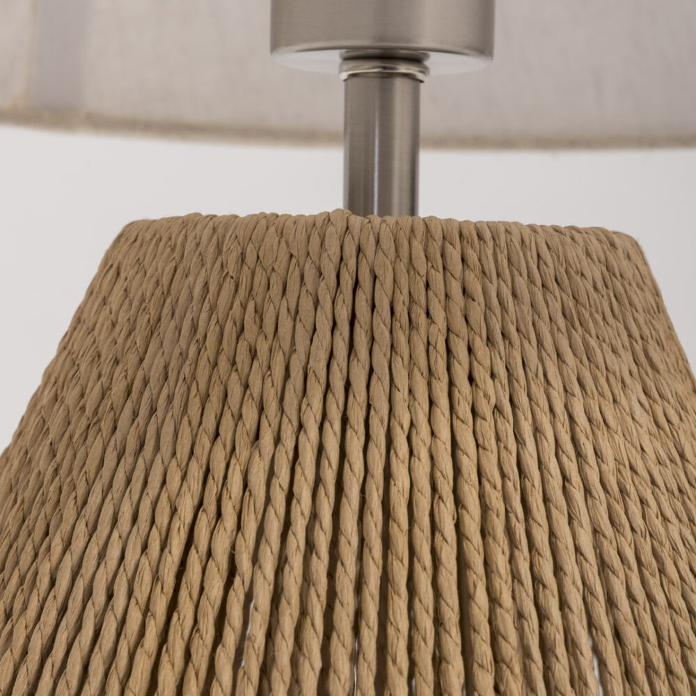 Giza table lamp - deatil photo of the cord weave, lampholder and linen shade