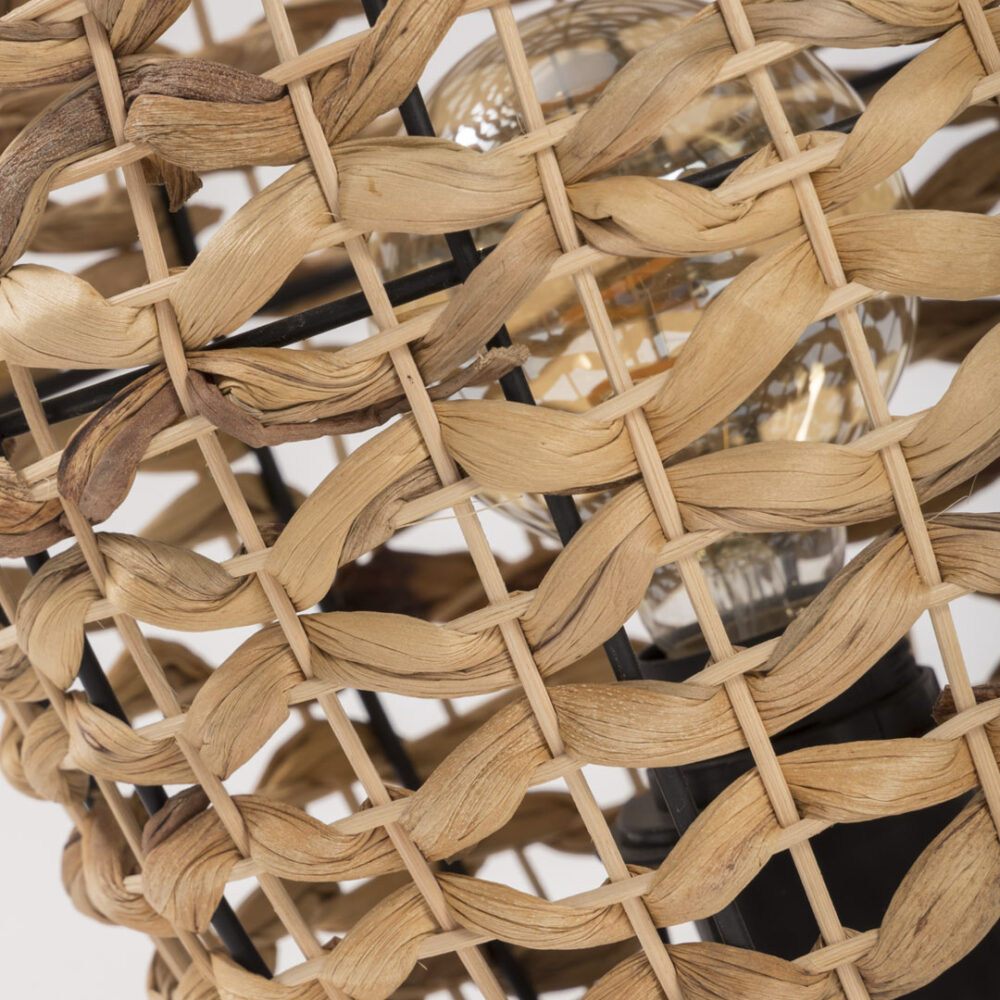 Open weave detail of Rabat woven elliptical lamp showing the hidden housing for the bulb.