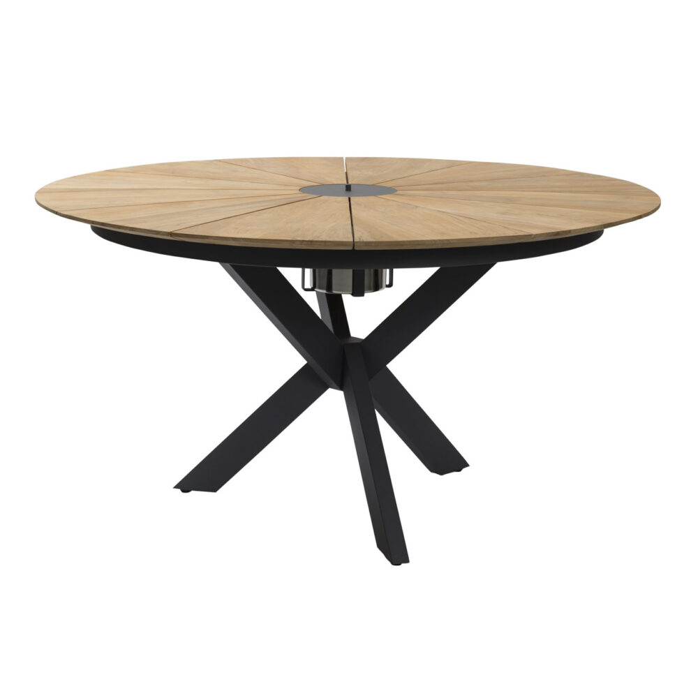 round outdoor dining table - teak - with concealed ice bucket