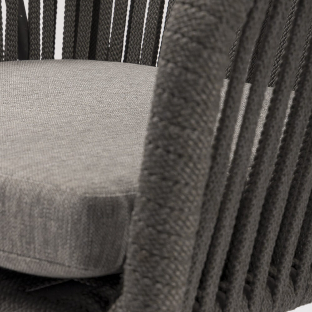 genoa chair - detail of synthetic rope weave on arm - slate grey