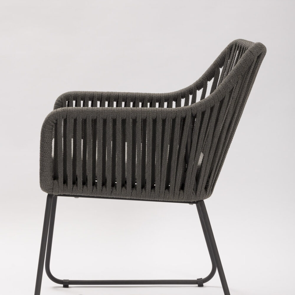 Genoa armchair - profile view of slate grey rope weave armchair