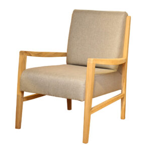 Large upholstered accent chair with wooden arms