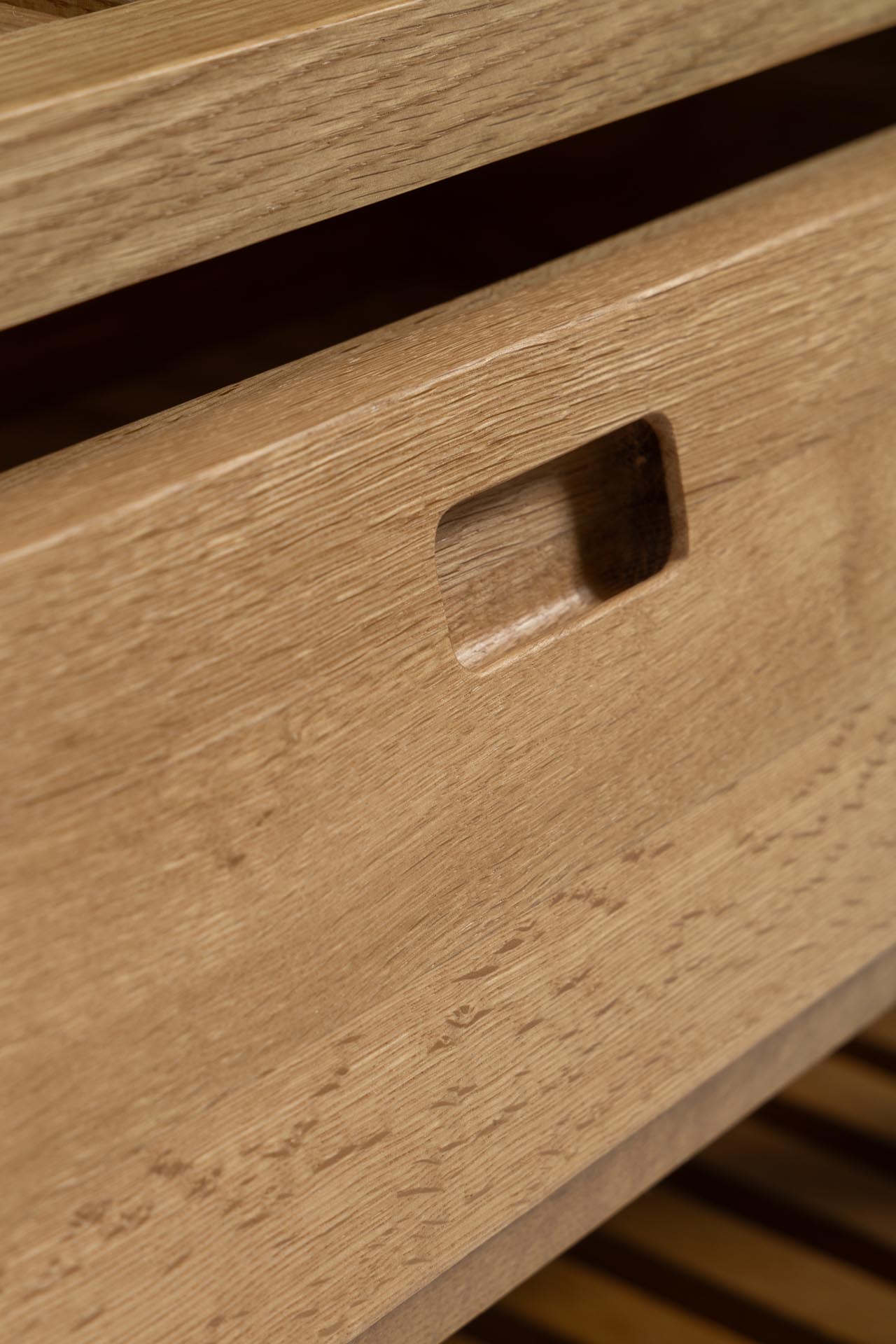 totem hall stand - oiled oak - drawer detail