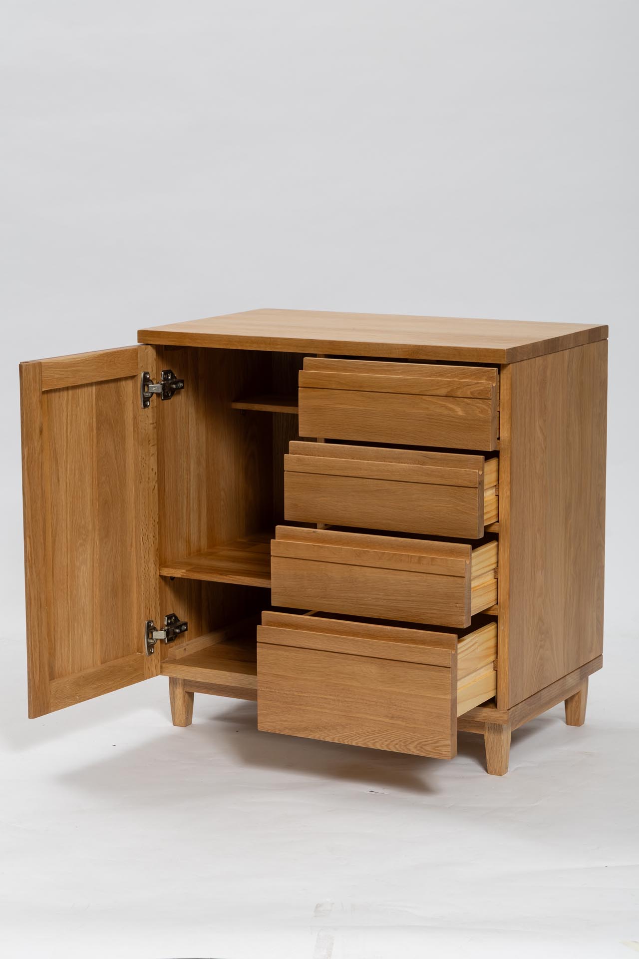 ark small sideboard - oiled oak - open door and drawer