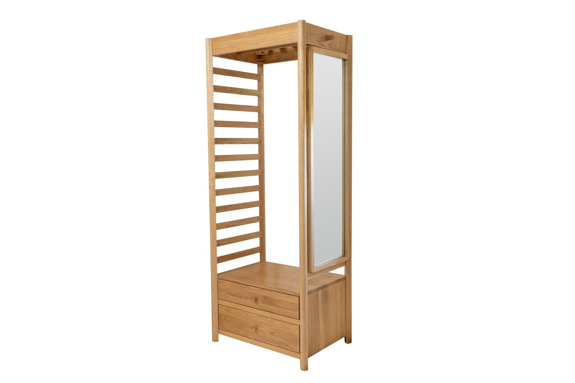 guest open wardrobe and mirror - oiled oak