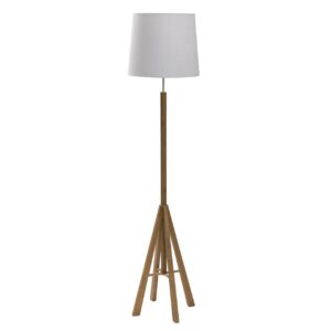sapling floor lamp - teak. wooden floor lamp with 40/34 shade in white.