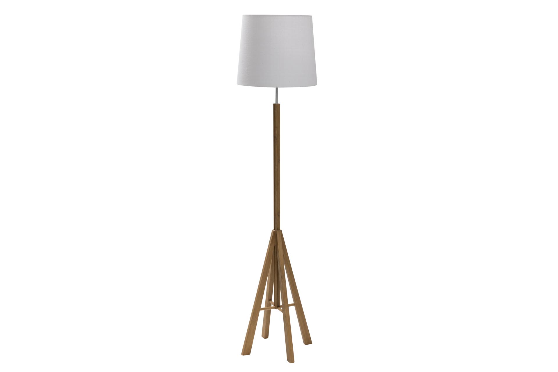 sapling floor lamp - teak. wooden floor lamp with 40/34 shade in white.